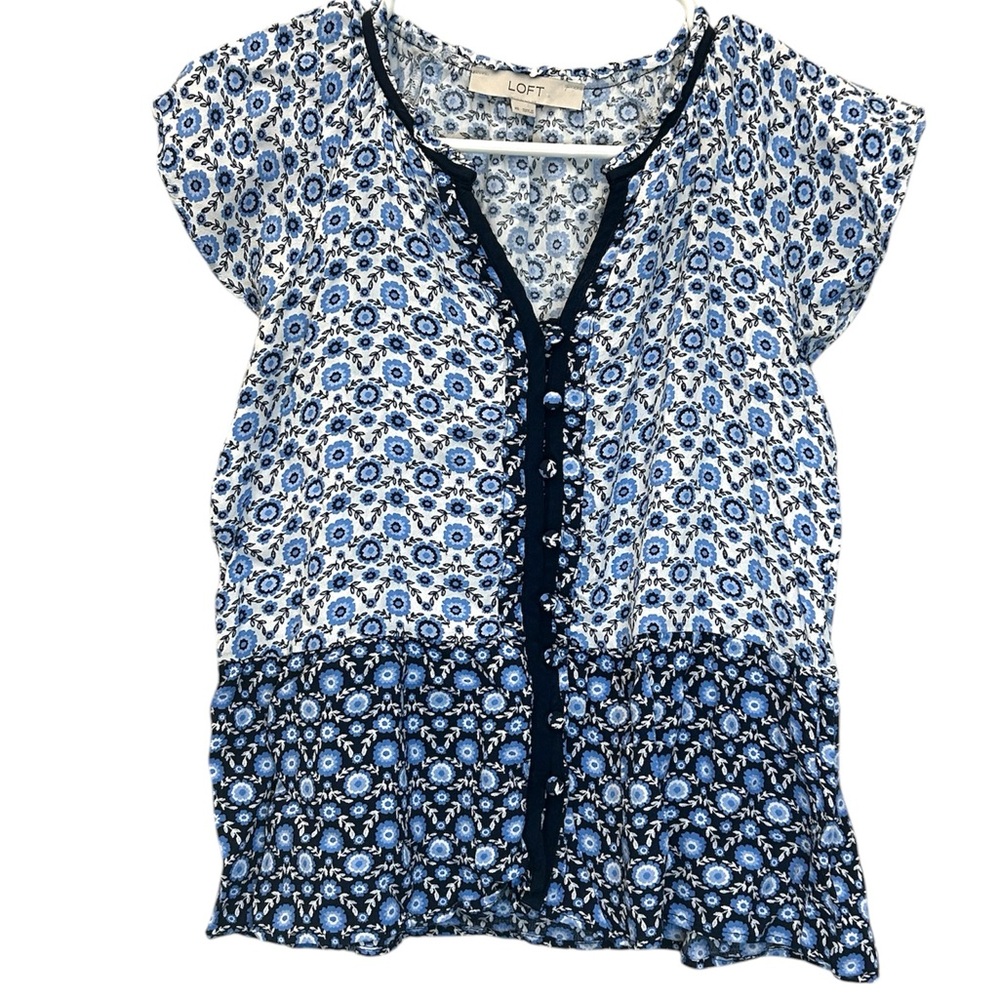 Loft Doily Floral Ruffle Neck Peplum Top Size XS